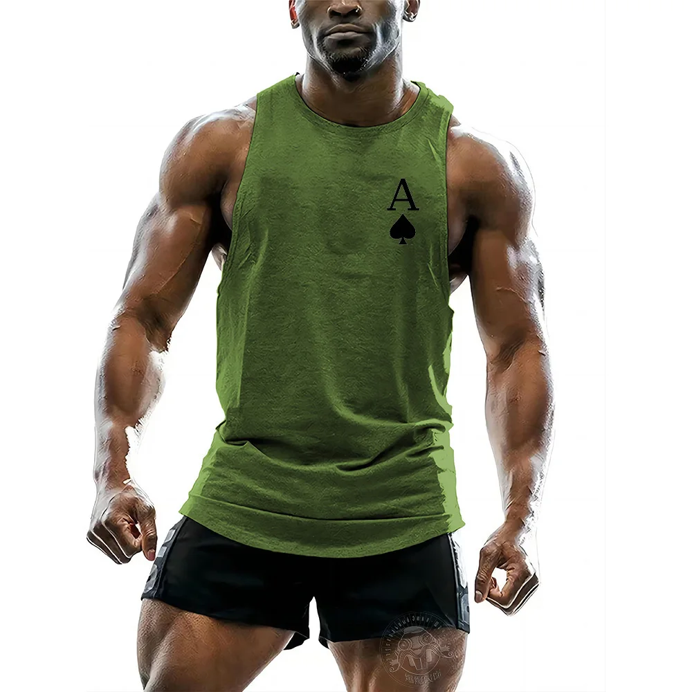 

New men's short sleeve breathable sleeveless vest tops Summer Men's Vest Sport 2D Spades printed round neck black tracksuit