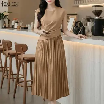 ZANZEA Fashion Pleated Long Dress Women Sexy Sleeveless Solid Elegant Party Vestidos 2026 Summer O-Neck Streetwear Office Robe 1