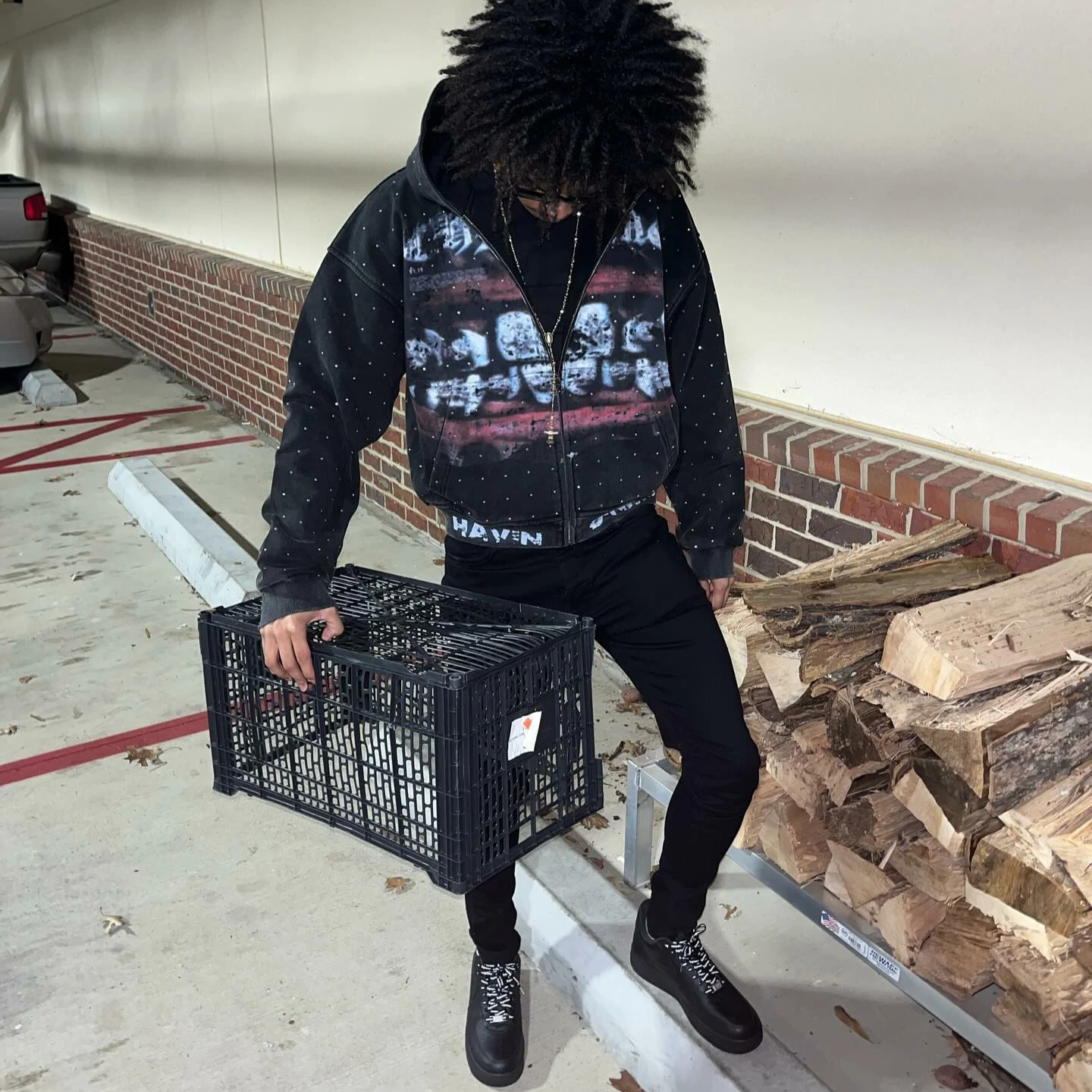 Streetwear Fashion Rhinestone Zip Up Sweatshirt Harajuku