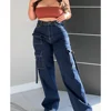2024 Women's Jeans High Waist Slimming High Street Trousers Loose Straight Pocket Design Denim Pants Streetwear 4