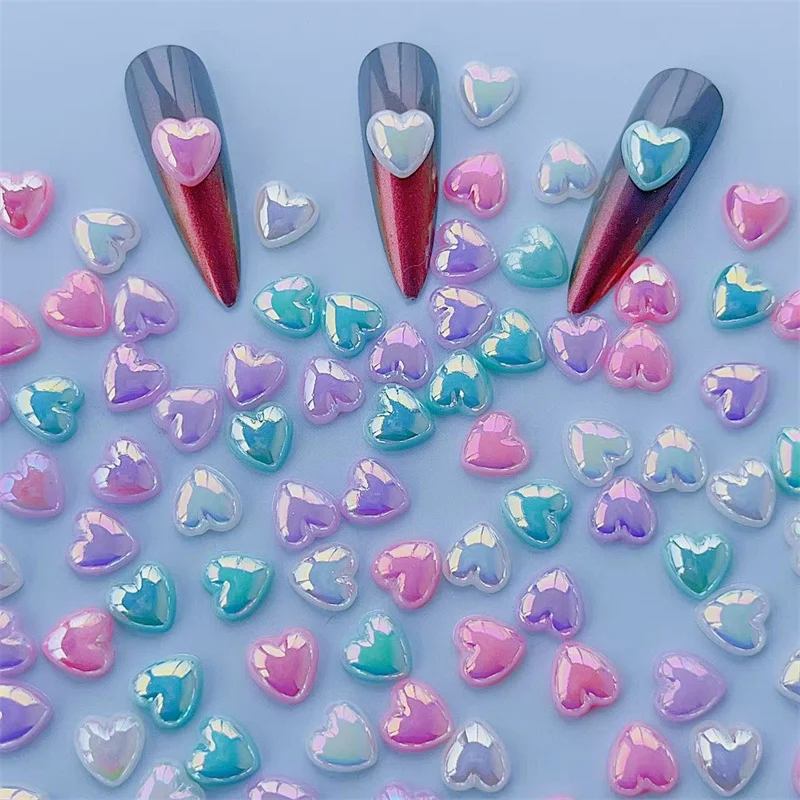 

50PCS 3D Kawaii Mini Heart Nail Charms Jewelry Exquisite Mix 8mm Resin Nail Art Decorations DIY Aurora Love Manicure Accessories