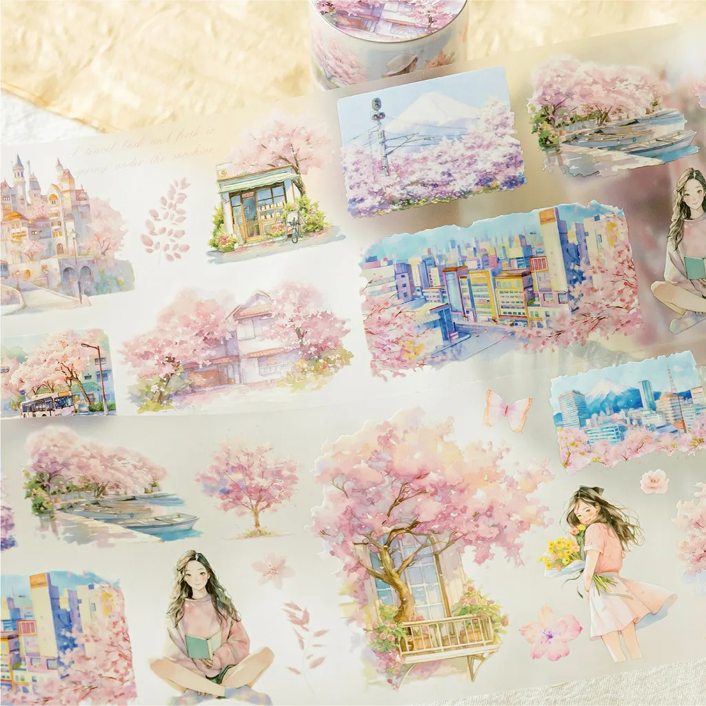 70mm*2m PET Material Tape For Collage Junk Journal Scrapbooking Diy Tree Card Palnner Diy Masking Tape Stickers