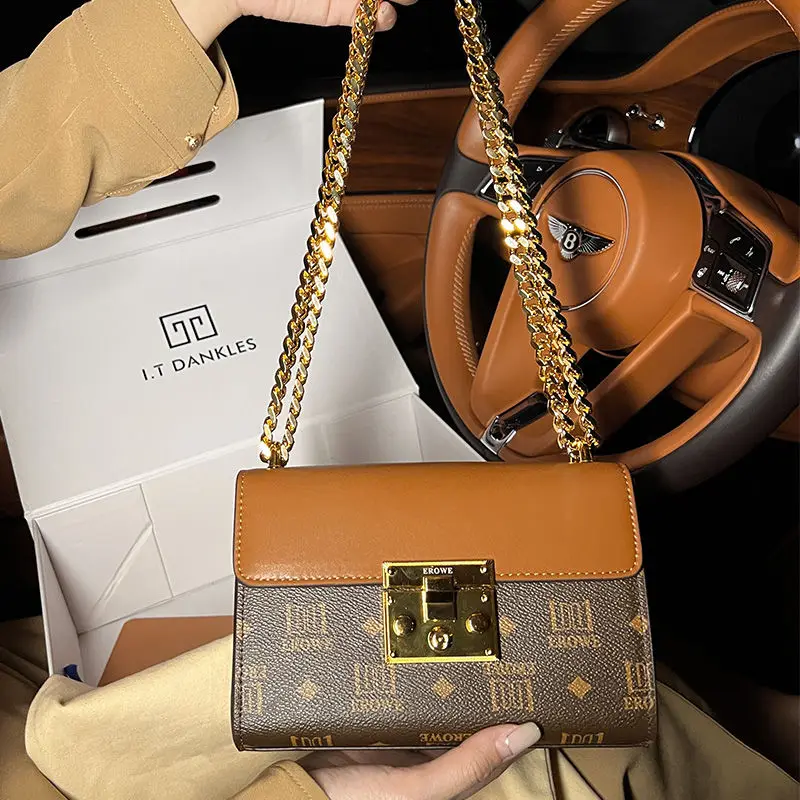 エスカーダ　デニム×スワロフスキーバッグ genuine leather small square bag Women's designer shoulder