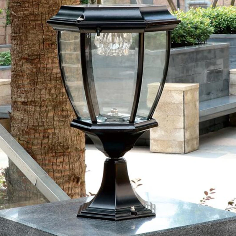 Solar Panel Post Lamp Villa Retro Column Lamps Waterproof Outdoor Pillar Solar Spotlights LED Light For Patio Garden Decor