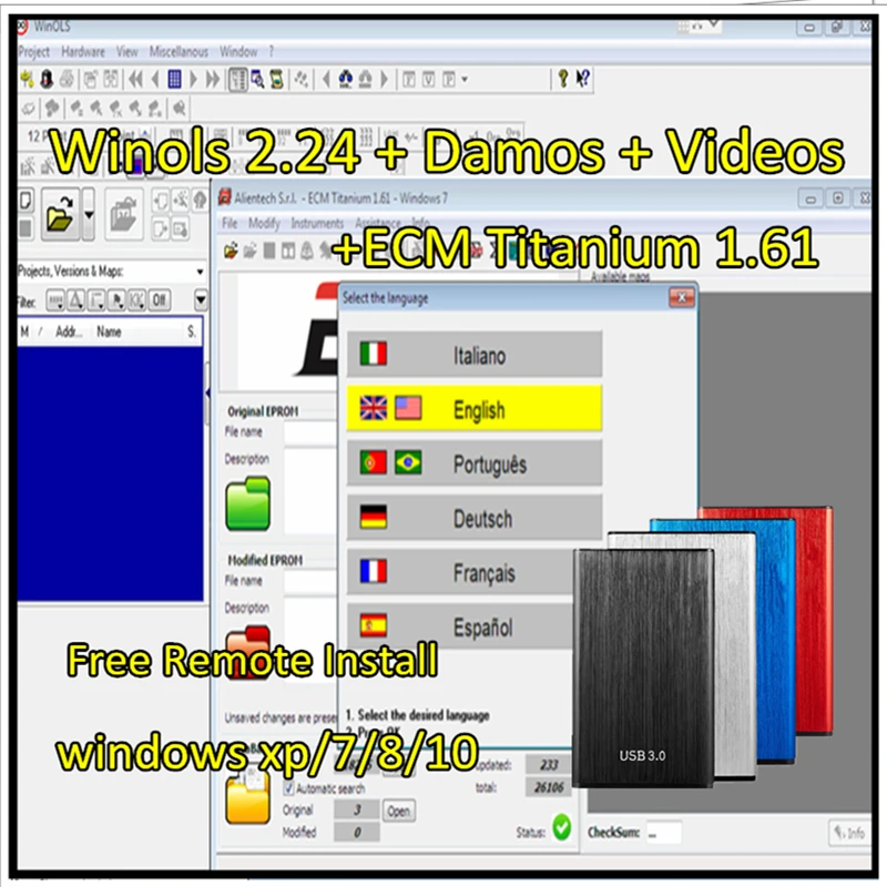 Newest Ecm Titanium 26000 Drivers +Winols 2.24 + Unlock Patch + Damos Files +Install Videos + User Manual send Link/ CD/ USB