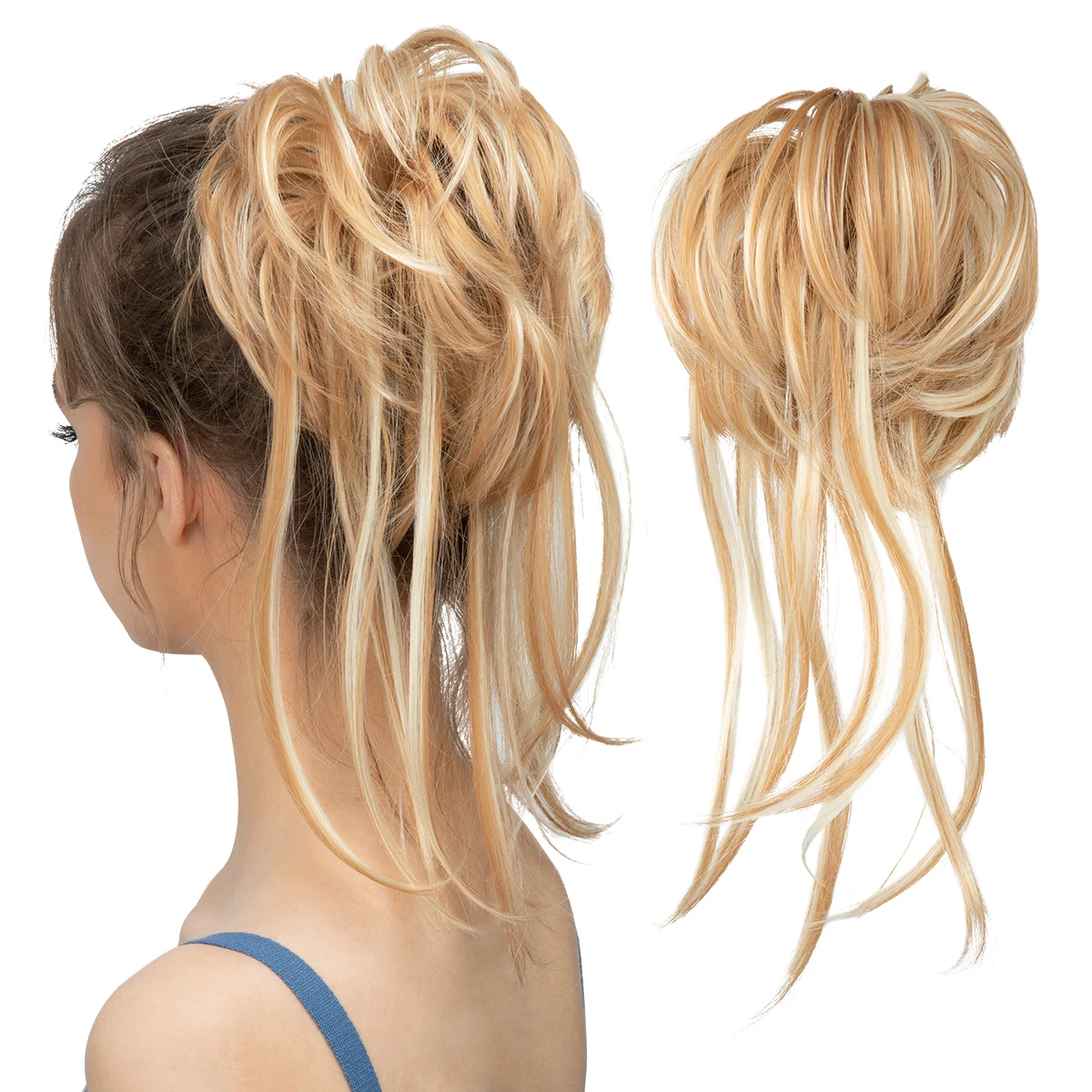 Synthetic Elastic Curly Messy Bun Hairpiece Scrunchie - Black, Blonde, Brown Natural Faux Hair Chignon Band Updo