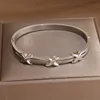Classic Stainless Steel Metal Cross Geometric Bracelet for Women Elegant Letter Bangles Rust-proof Wrist Jewelry 6