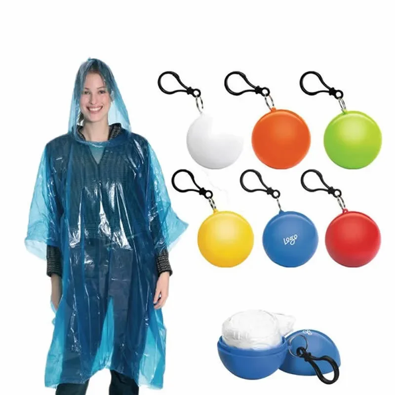 1 Pcs Portable Raincoat Disposable Poncho Unisex Raincoat Ball Cape Key Ring Ball Rainwear Poncho Safety Clothing
