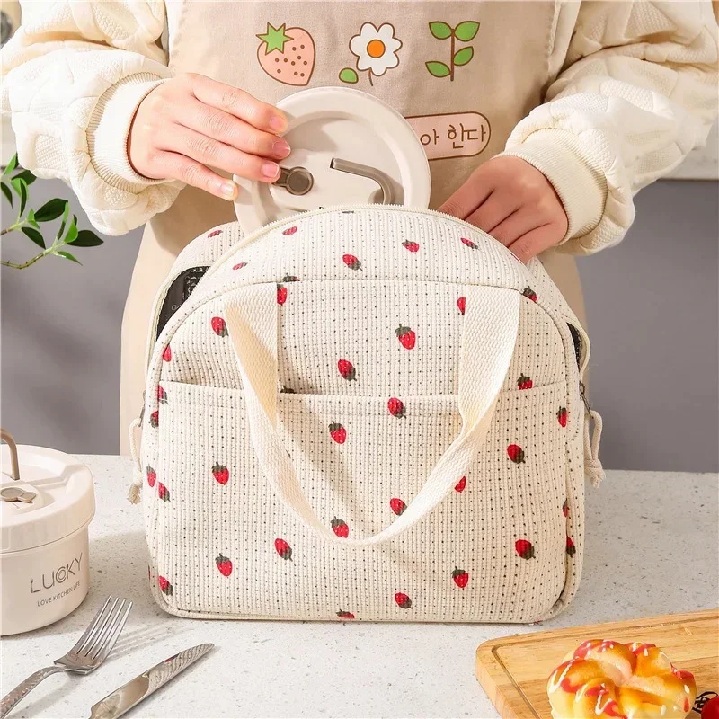 Corduroy Lunch Bag Thermal Insulation Lunch Box Storage Handbag Multifunctional Kid School Cooler Bag Picnic FoodPouch Picnic