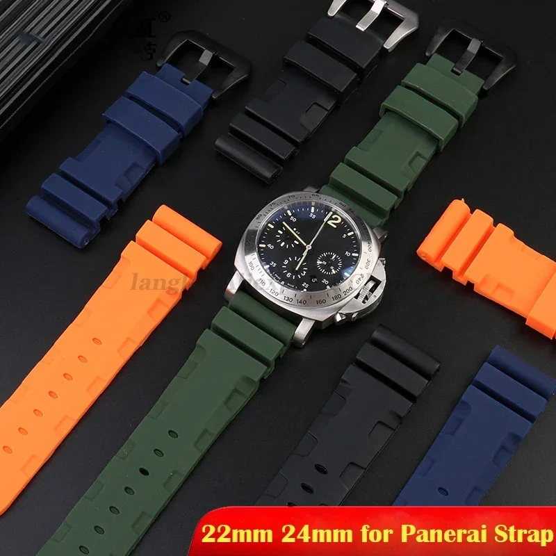 Panerai SUBMERSIBLE PAM441 359 Pa111 소프트 실리콘 22mm 24mm 팔찌 남성용 시계 스트랩 시계 액세서리 용 고무 시계 밴드
