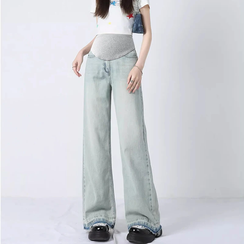 

Distressed Washed Denim Jeans for Maternity Retro Casual Belly Slim Straight Pants for Pregnant Women Vintage Summer Pregnancy