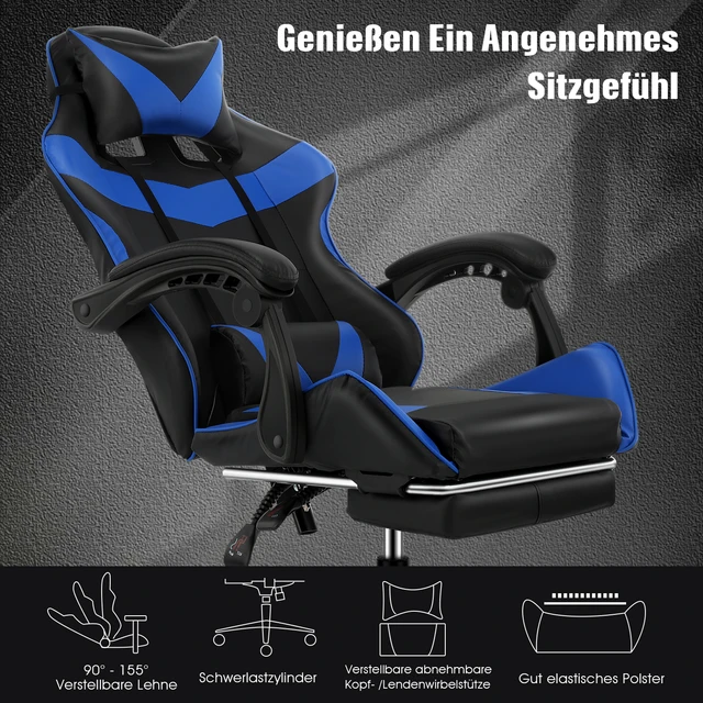 Chaise Gaming avec Massage, Support Lombaire et Repose-Pieds 4