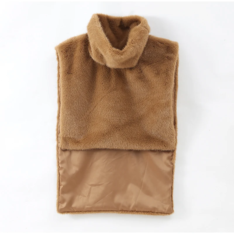 Women Solid Stand Collar Faux Fur Vest Chic High Collar Sleeveless Loose Short Waistcoat Casual 2025 Lady Daily New Street Vests