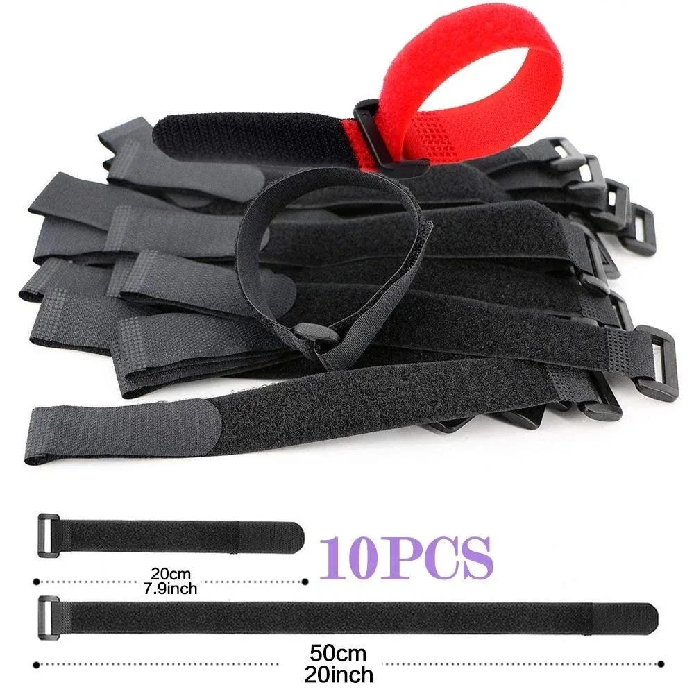 Bulk Pack of 10 Reusable Nylon Cable Straps - Durable Hook and Loop Fastening in Various Lengths