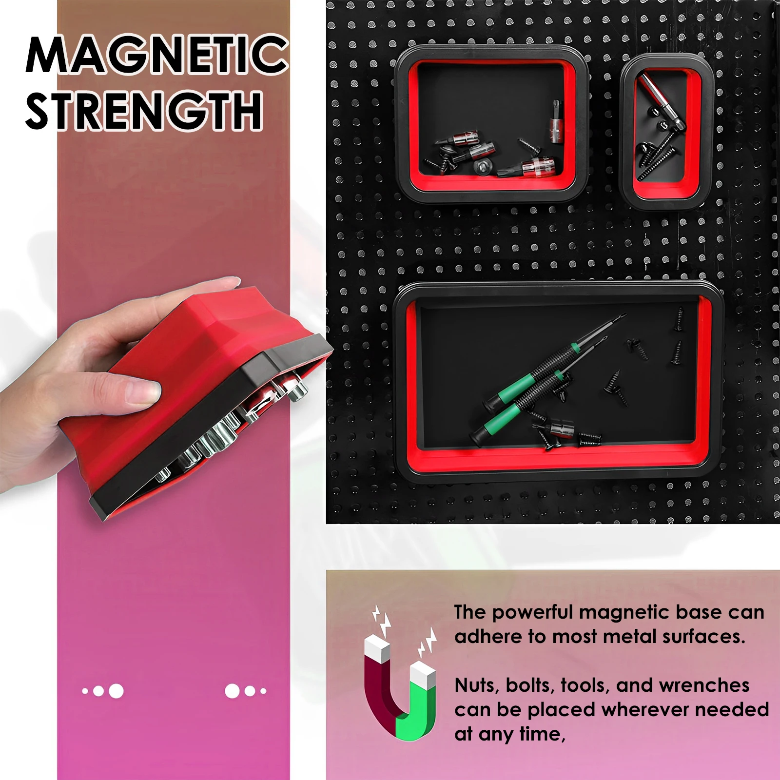3Pcs Collapsible Magnetic Parts Tray Set Silicone Foldable Magnetic Tool Tray Magnetic Tray Organizer for Screw Bolt Nut Washer 5