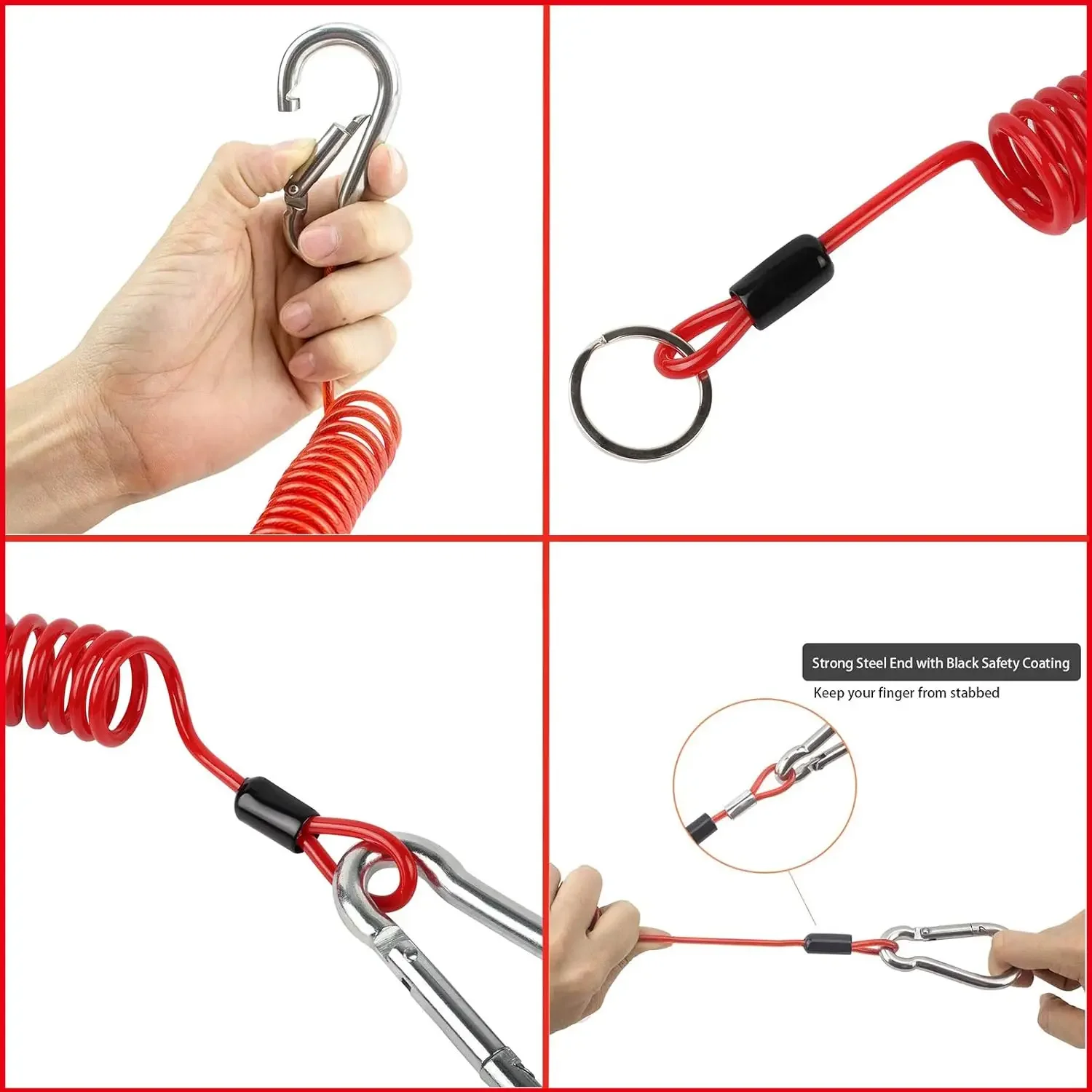 Trailer Cable, Trailer Brake Cable, Heavy Duty Steel Wire Extend to 4ft Coiled Safety Cables Strap for RV Towing