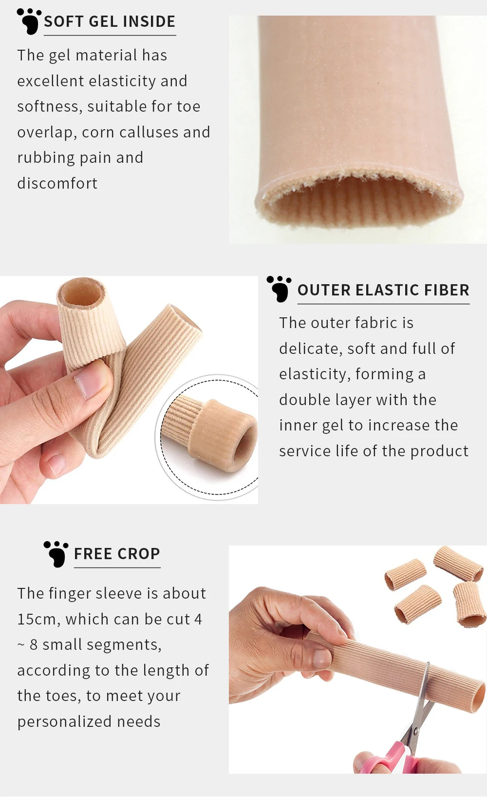 Description Picture 5 of itemSilicone Cover Cut Toe Set Rib Fabric Gel Tube Sleeve Cap for Hammer Toe Finger Separation Protector Foot Care Finger Toe Tools