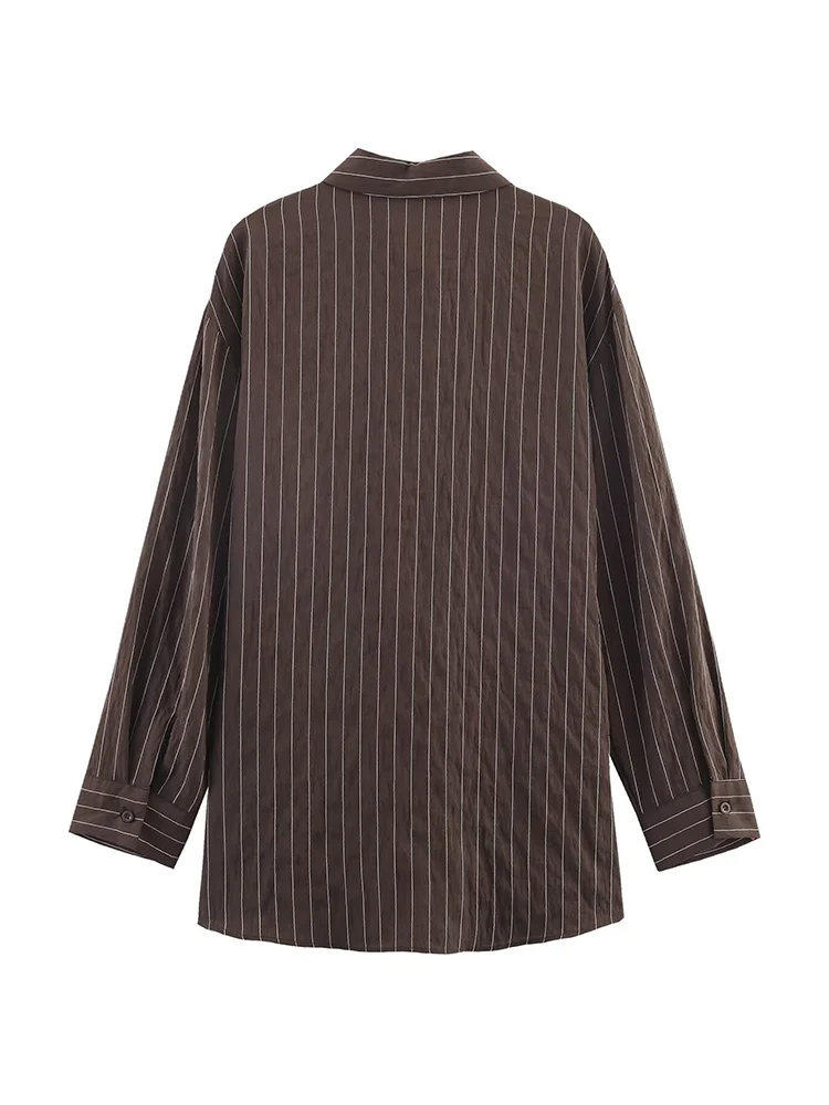 Spring New Women Casual Striped Shirt Fashion Long Sleeve Autumn Streetwear Female Loose Buckle Lapel Commuting Blouse Tops