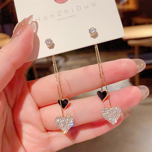 New Fashion Unique Personality Shiny Simple Love Tassel Peach Heart Earrings Party Jewelry Exquisite Gift Wholesale