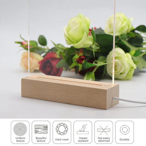 창의적인 LED 목재 디스플레이 베이스, 직사각형 크리스탈 USB 조명 스탠드, 레진 아트 장식 장식, 어린이 선물, 1-10 개 6