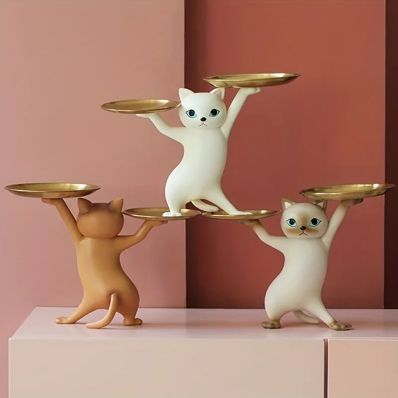 

1pc Cat Tray Statue Nordic Resin Bedroom Entrance Home Office Desk Decoration Accessories Key Candy Container Storage Sculpture