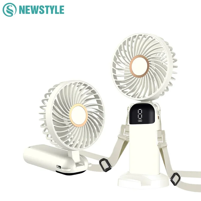 Handheld Mini Foldable Fan with Lanyard 5-speed Adjustable Wind Phone Stand High Speed Desktop Fan Rechargeable Hangin Neck Fans 1