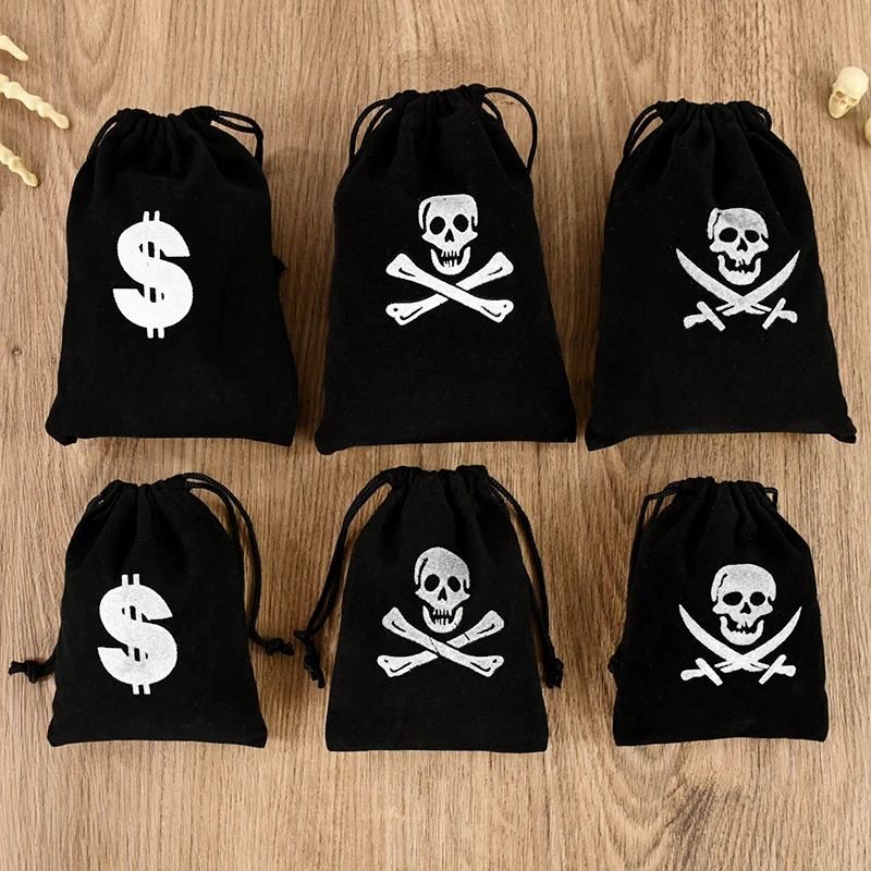5/20 Stücke Piraten Thema Schatz Gold Münze Taschen Süßes Oder Saures Süßigkeiten Kekse Geschenke Kordelzug Beutel Für Kinder Halloween Party Decor