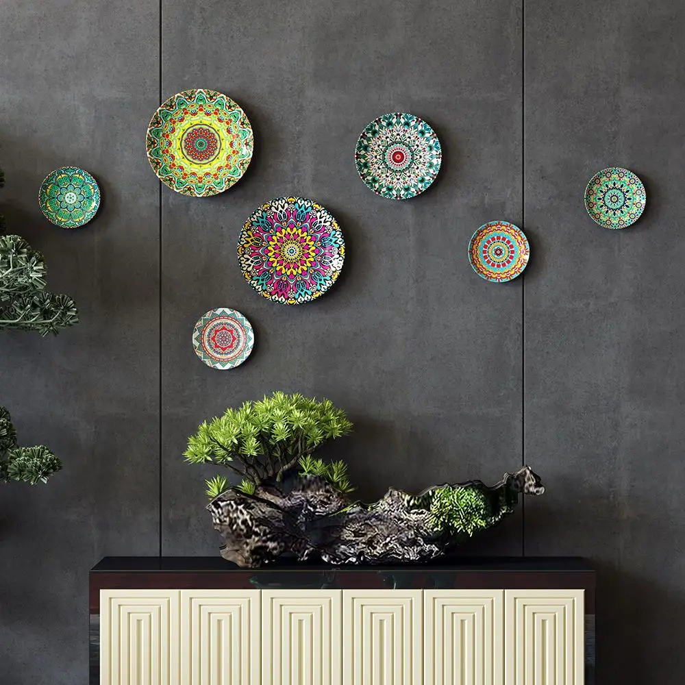 Ceramic Decorative Hanging Plate Wall Decoration Bohemian Moroccan Auspicious Festive Hanging Plate Wall Haning Plate ZD949 4