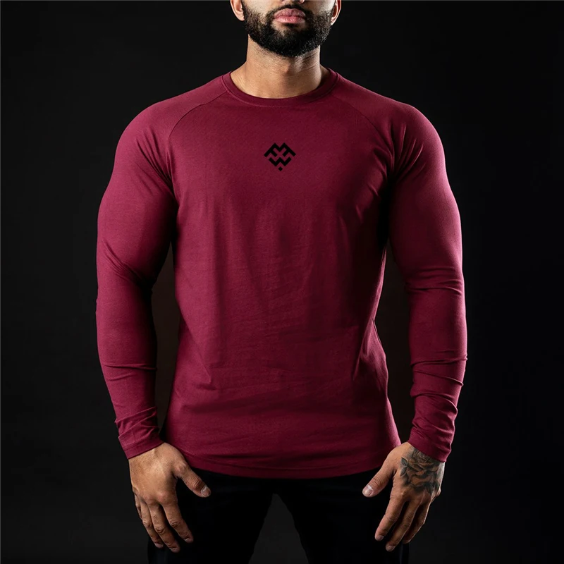 

Mens Fitness Running Long Sleeve Slim Fit Rounded Hem Training Clothing Cotton Breathable Gym Bodybuilding Workout Sport T-Shirt