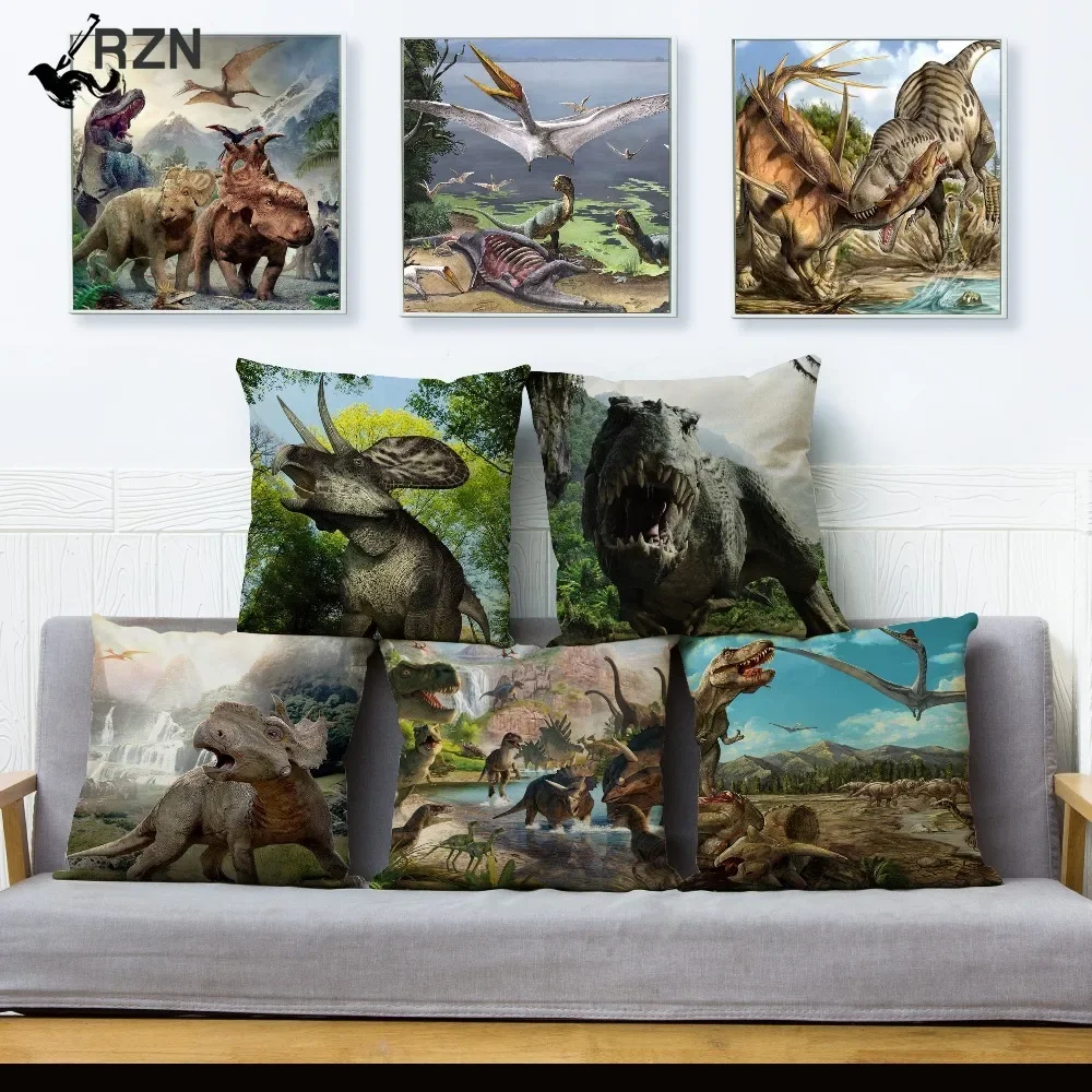 

Льняная наволочка с рисунком динозавра, 45*45 см