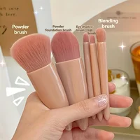 5Pcs Portable Makeup Brush Set With Mirror - Foldable Travel Kit ，Mini Makeup Brush Set Travel Makeup Brush Set 2