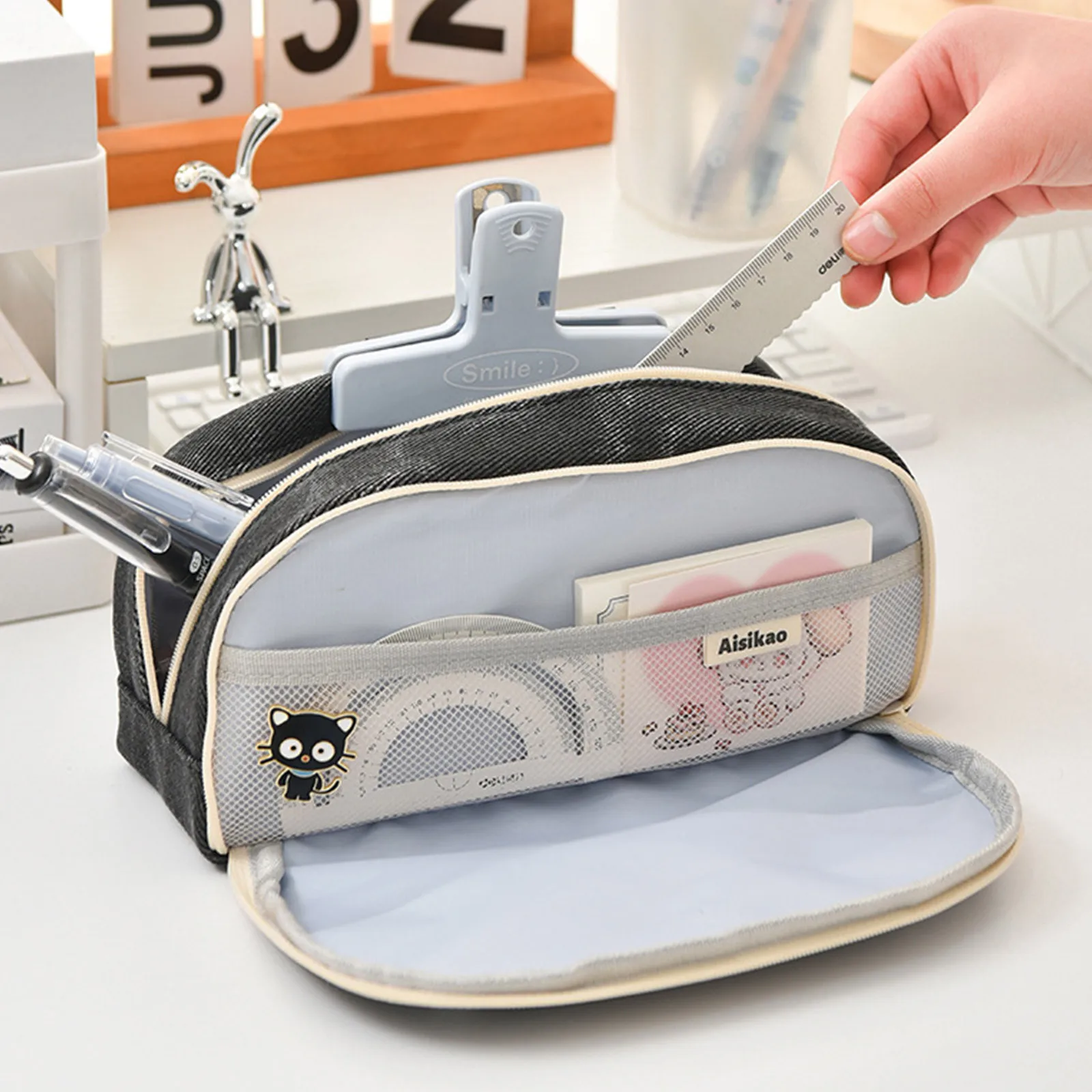 مقلمة ذات سعة كبيرة مع مقصورة لطيف القط حقيبة أقلا...