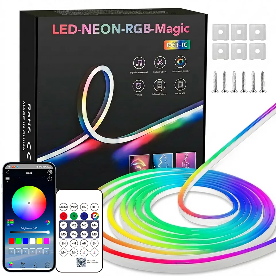 Bluetooth RGB Neon LED Strip 1-10m DC5V USB IP65 Waterproof Flexible Tape with App/Remote Control Music Sync for Home Decor