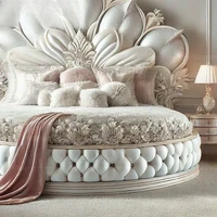 Lits doubles européens modernes pour adultes, lit rond français italien de taille Queen, meubles de luxe de style victorien royal, ensemble complet 4