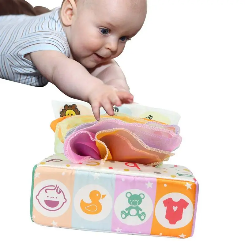 

Montessori Tissue Box Toy Colorful Soft Scarf Infant Sensory Toys Magic Plush Tissue Box Activities Gift For Educational
