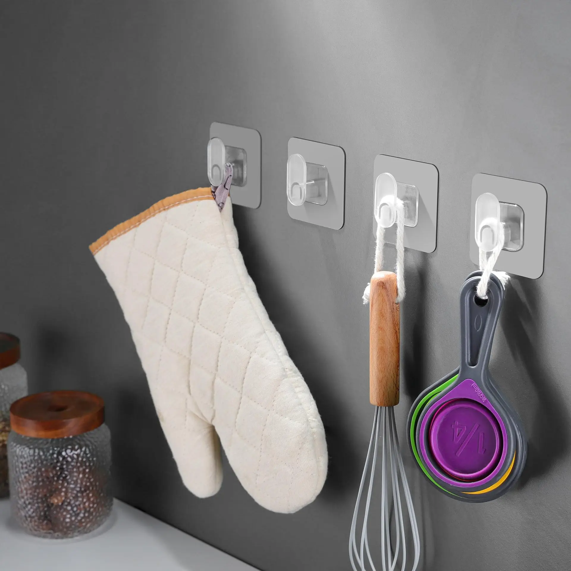 10Pcs Self-Adhesive Strong Hooks Bathroom Towel Clothes Transparent Sticky Hooks Key Holder Multi-Purpose Kitchen Wall Organizer