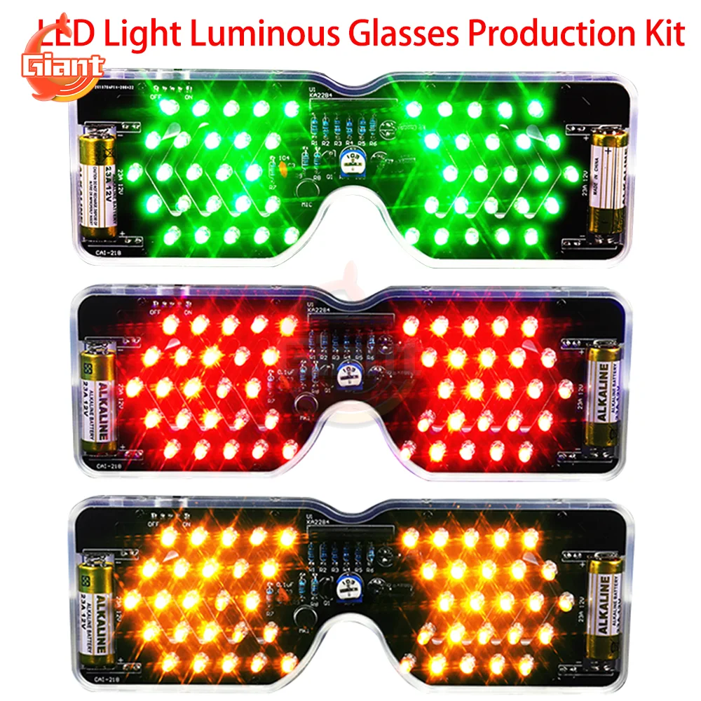 

DIY Voice Controlled LED Luminous Glasses Making Kit LED Flashing Light Electronic Parts DIY Welding Practice Production Kit