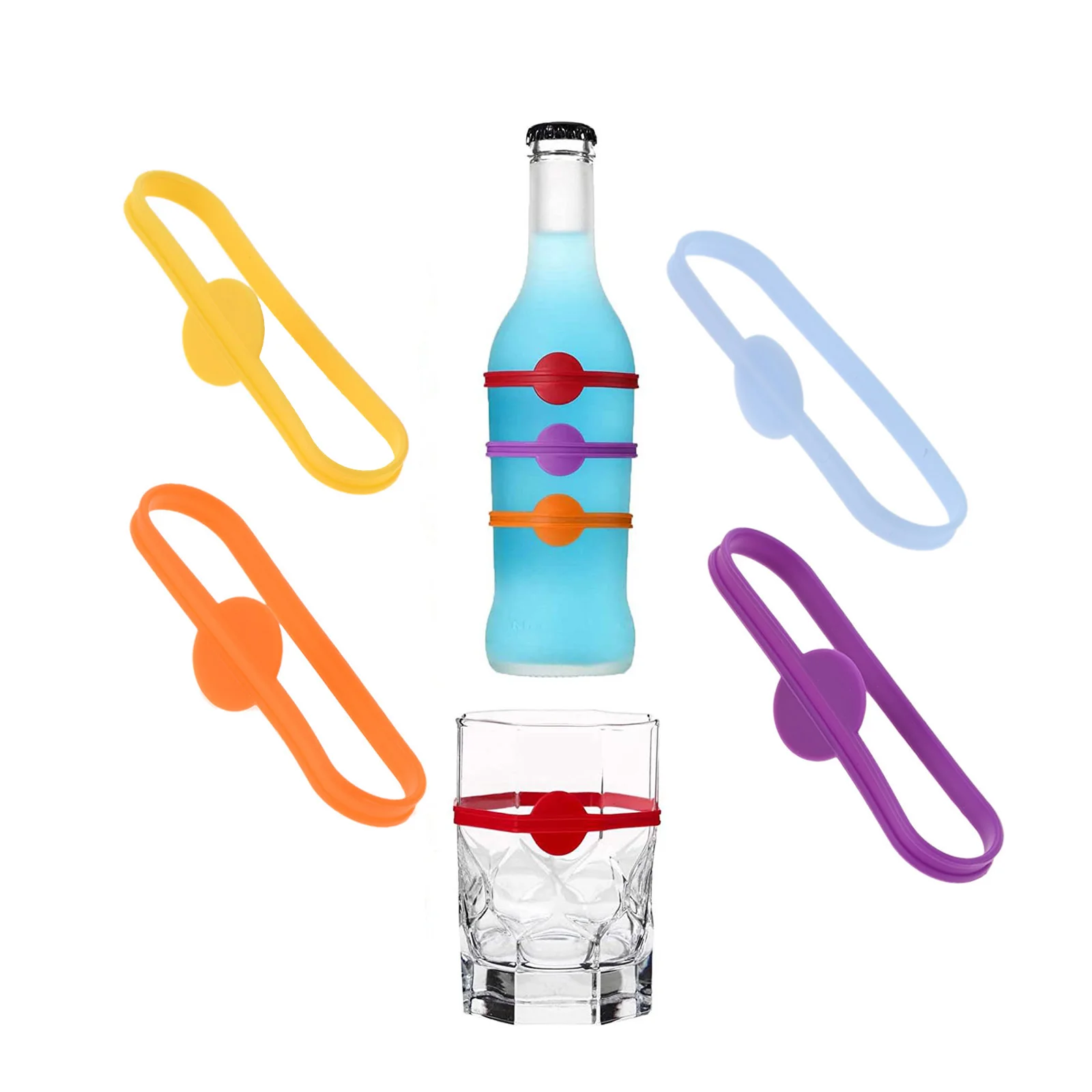 Wine Glass Charms Markers Food-grade Silicone Rings 8.3cm DIA Cup Label Elastic Bands 6pcs Fashion Decor Dinner