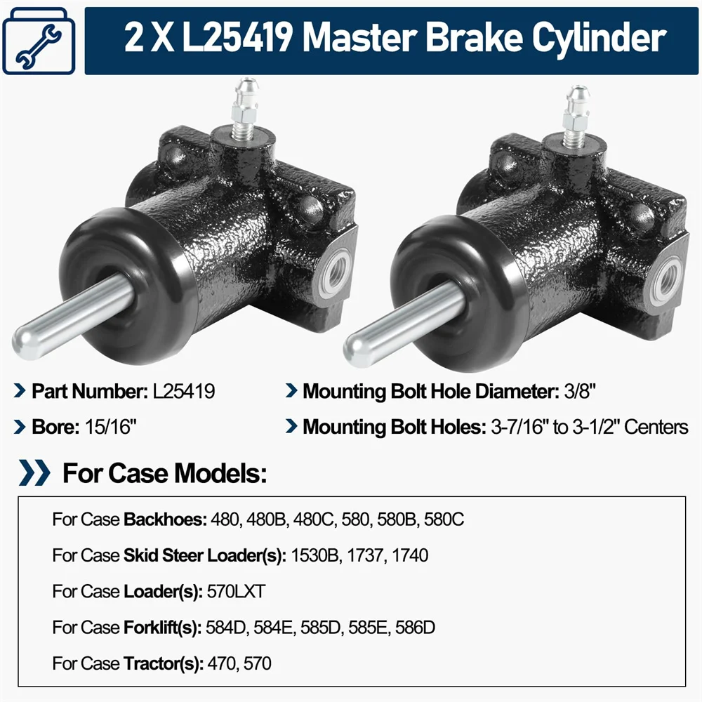 2X A51976 L25419 Brake Master & Slave Cylinder Kit For Case 430 450 450B 450C 480 480B 480C 480D 580 580B 580C 850B 850C G109413