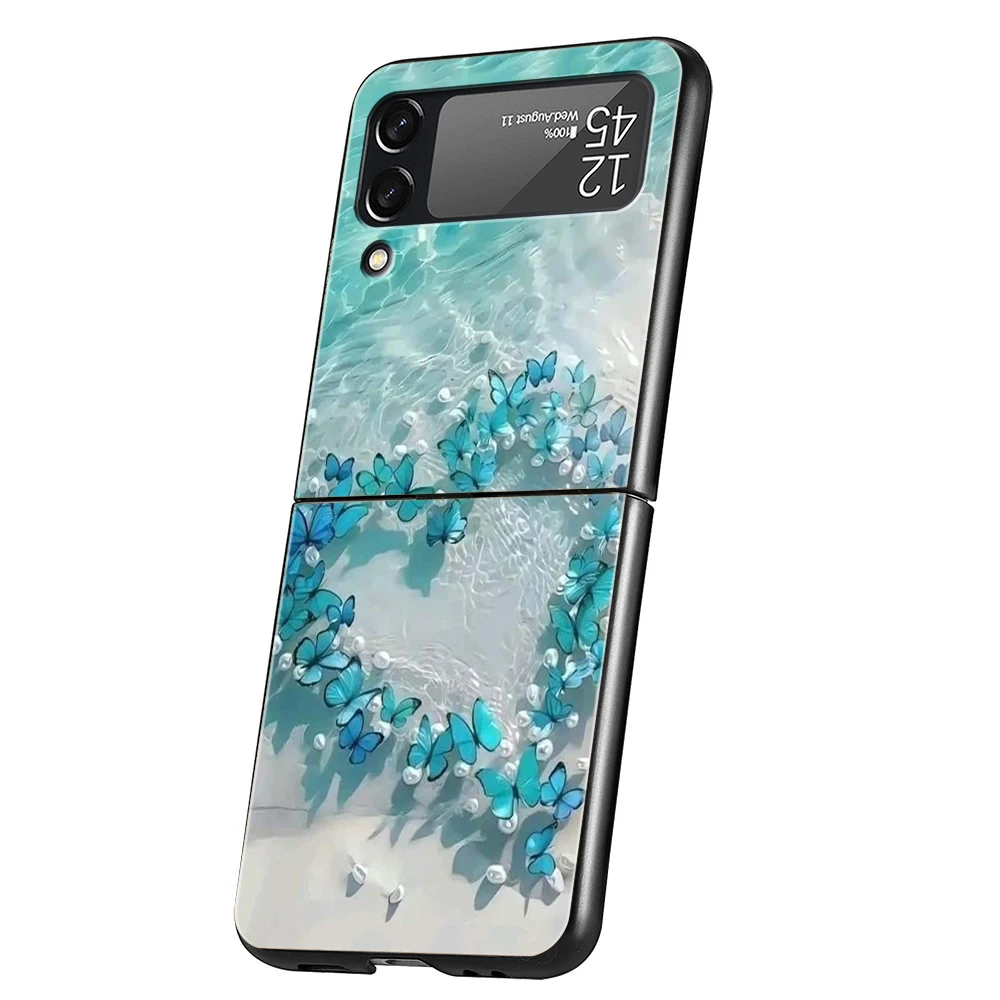 Blue Butterfly Ocean Waves Hard Folding Phone Case