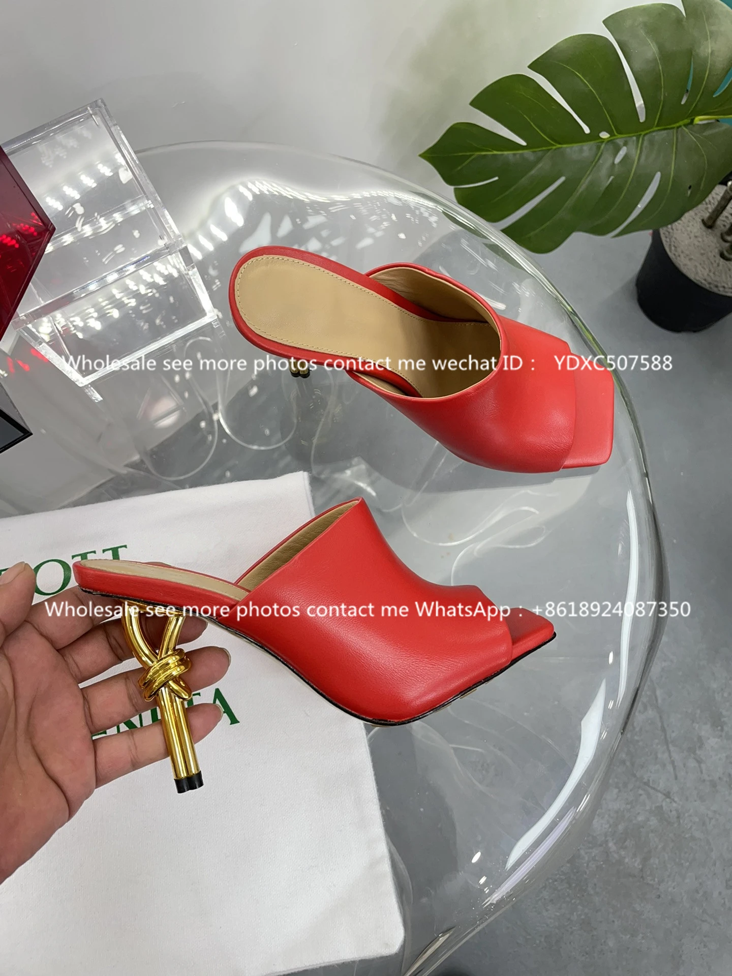 European and American Style 2023 Summer New Genuine Leather High Heels Women's Sandals Fashion Sexy Red Slippers Women
