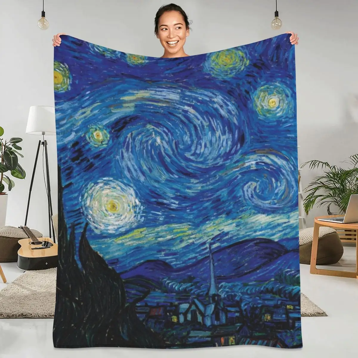 

Abstract Galaxy Flannel Blankets Super Soft Vincent Van Gogh Starry Night Throw Blanket Winter Camping Couch Bed Cute Bedspread