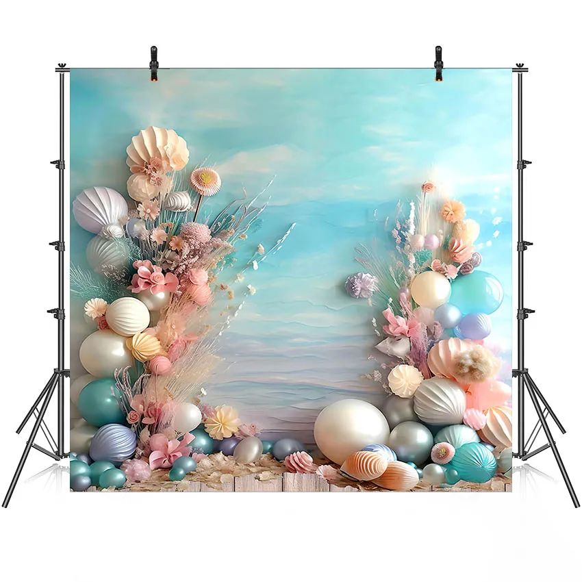 

Mehofond Photography Background Under The Sea Mermaid Shell Girl Birthday Party Cake Smash Portrait Decor Photo Backdrop Studio