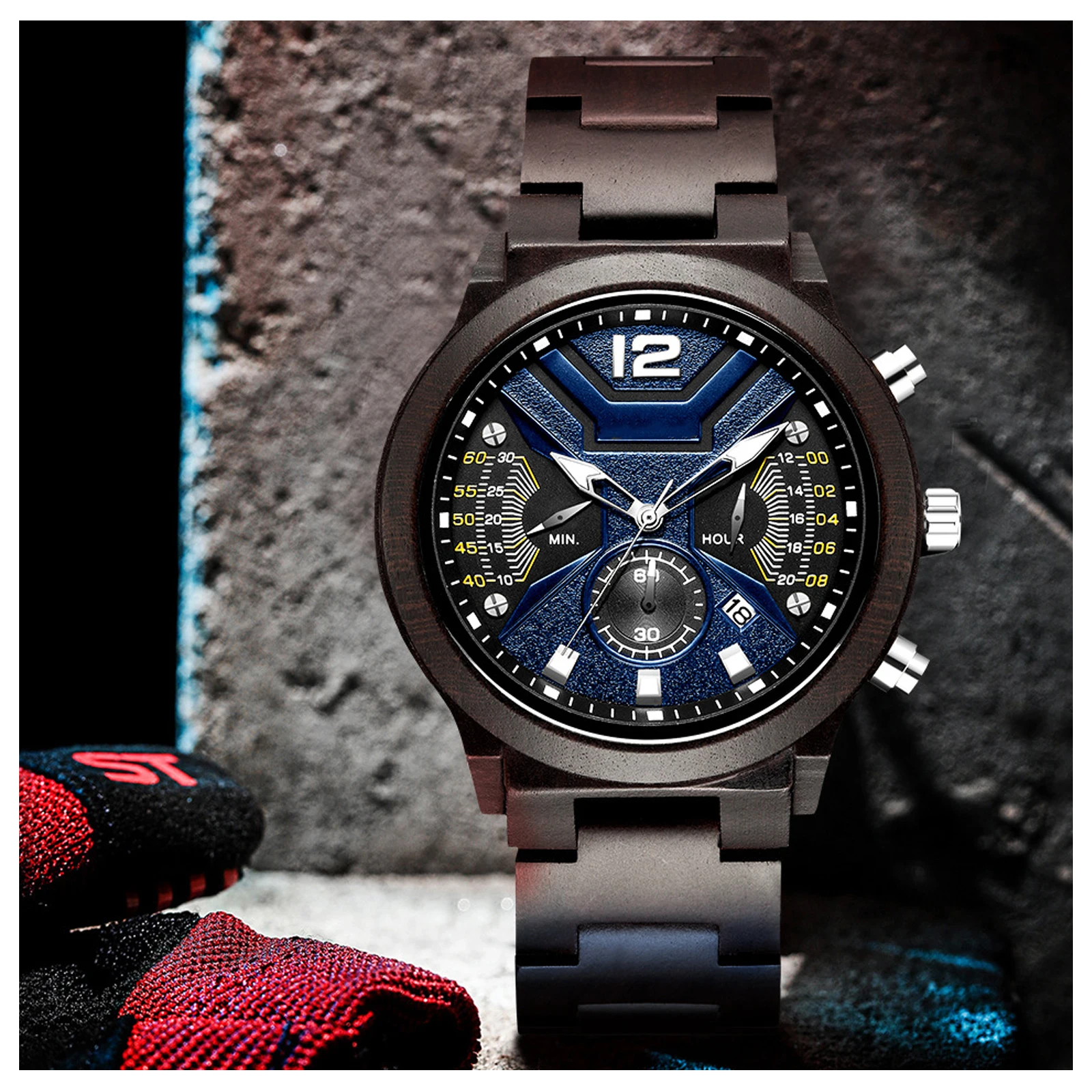 Men's Wooden Analog Quartz wristwatches, Fashionable Multifunctional Display Calendar Luminous Analog Watch, Best Gift for Men