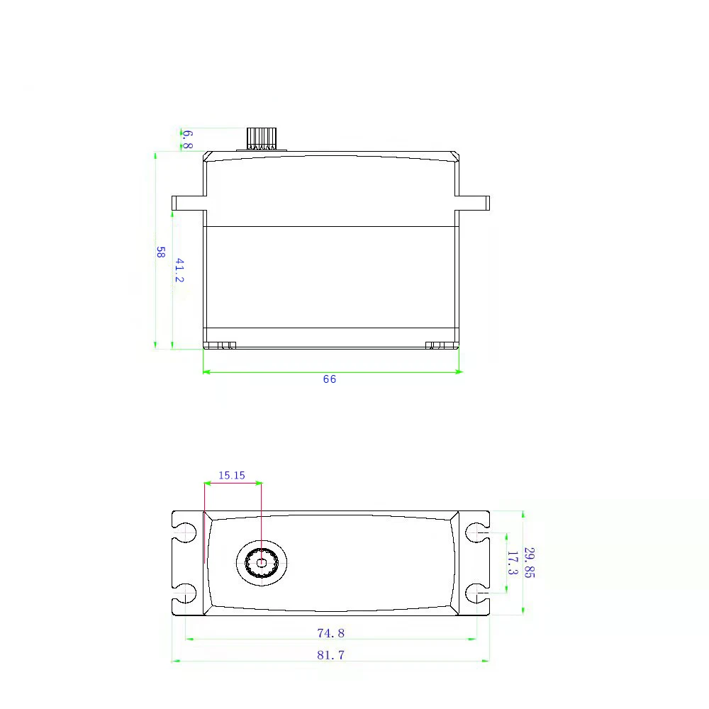 Servos RC haute puissance 70-150kg coreless brushless pour robot voiture, comparatif de taille avec une règle graduée.