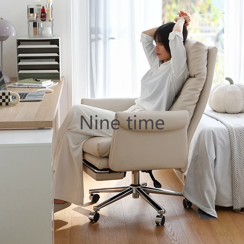 White Recliner Office Chairs Girl Nordic Kawaii Vanity High Back Computer Chair Barber Mobile Sillas De Espera School Furniture girl extension office chairs beige headrest roller handle office chairswaterproof design chaise de bureau office furniture