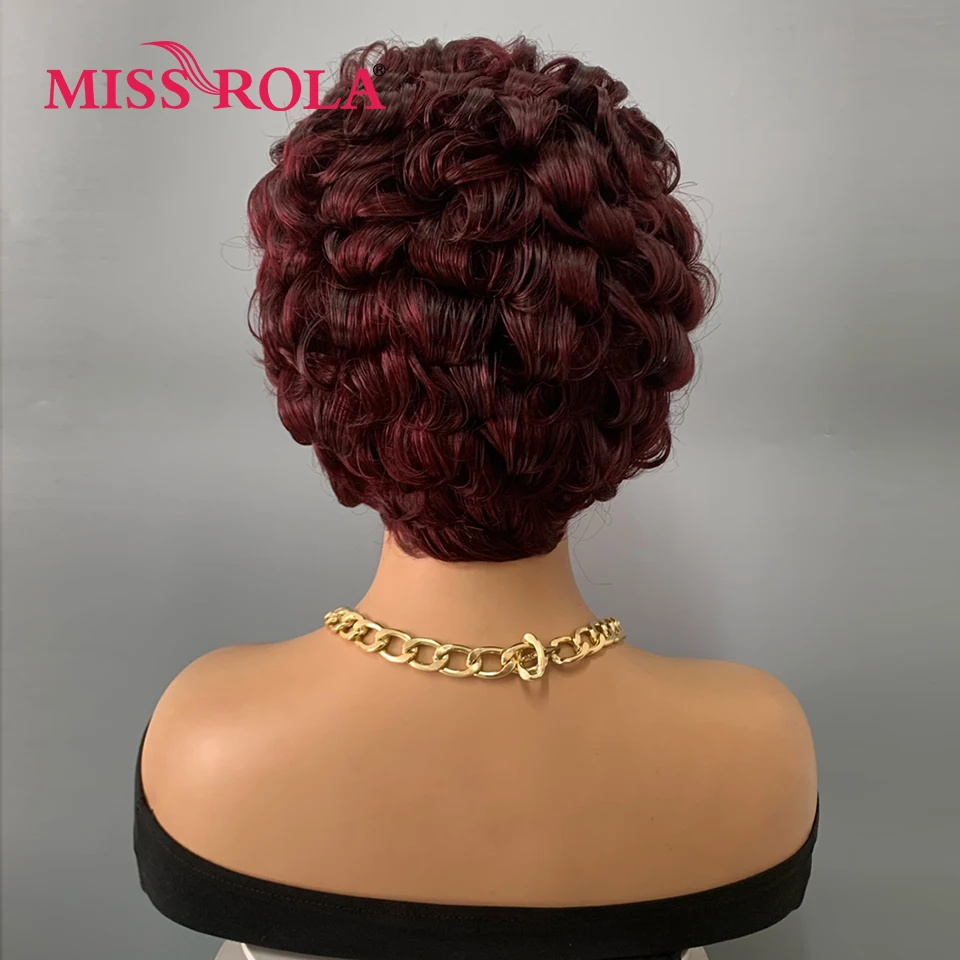 Miss Rola 12A Grade13x4 Bouncy Curly Pixie Cut Lace Front Human Hair Wigs Remy Hair Wig With HD Lace Brazilian 99J Highlight