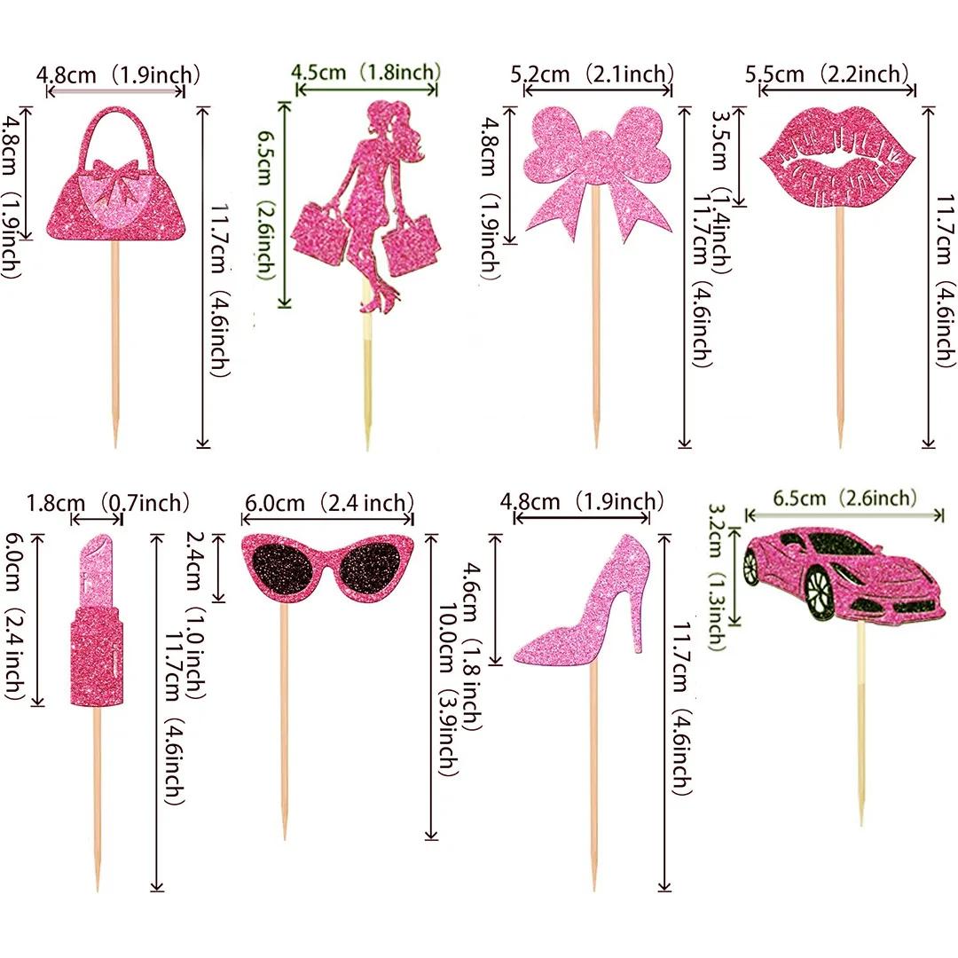 Princess Cake Topper Flags High Heels Lipstick Bag Car Glasses Happy Birthday Cupcake Topper Party Baby Shower Cake Baking Decor