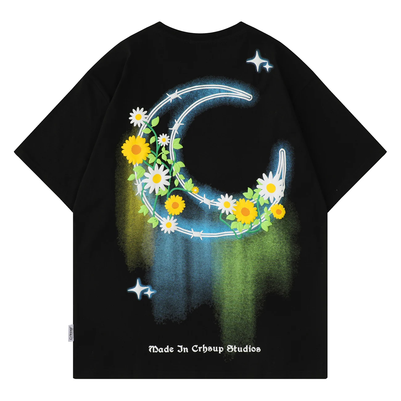 

LACIBLE Moon Print T-shirt 2023 Summer New Soft Loose Tee Black/White Cotton Tops Tshirt Men Women Harajuku Hip Hop Short Sleeve