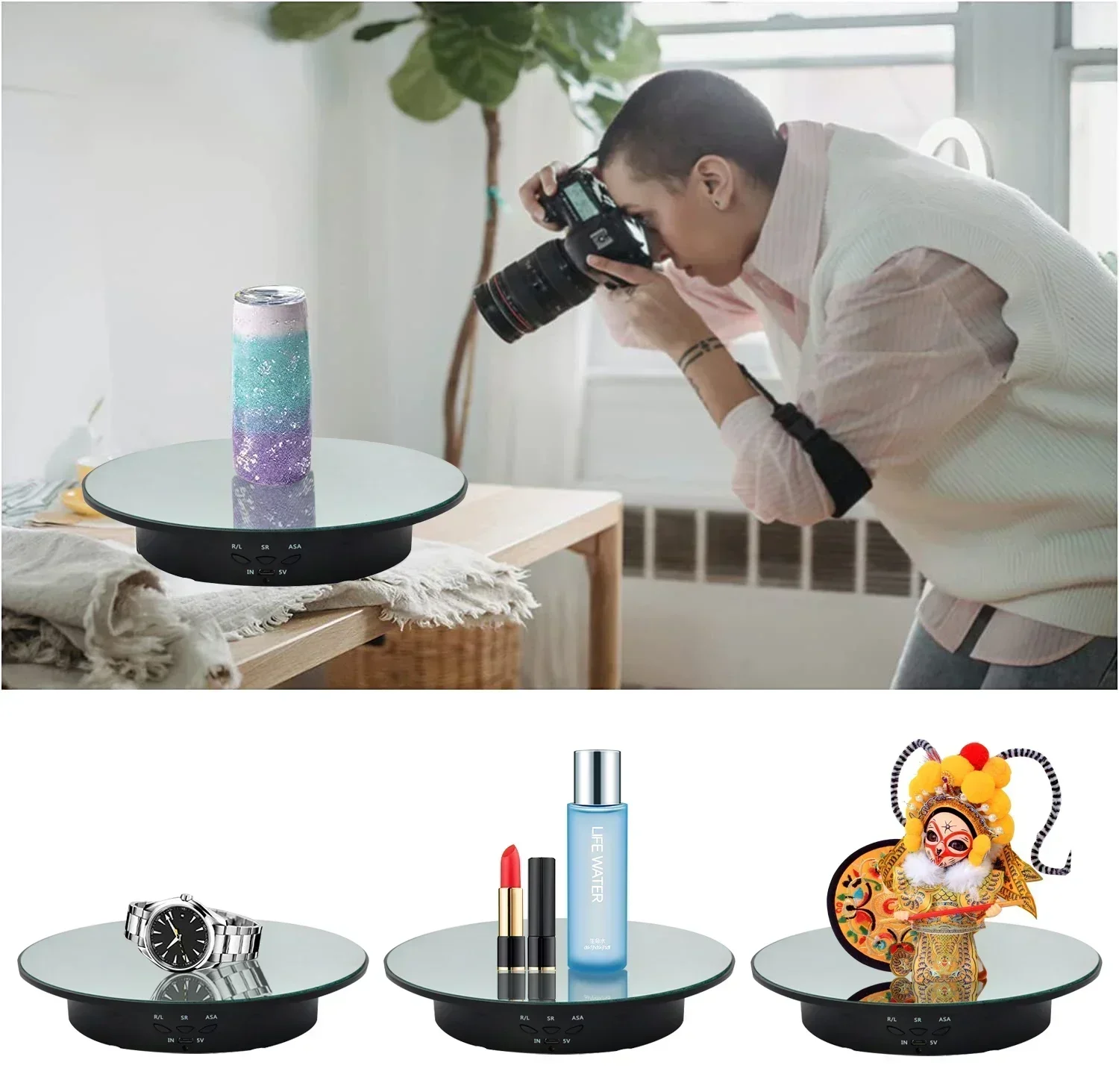 Motorised Rotating Carousel for Jewellery Display, Photography and Video, 360 Degrees, 3-position Adjustment 2